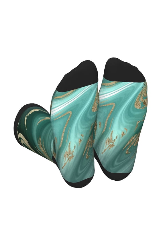 Green And Gold Marble Unisex Crew Socks Lightweight Breathable Ventilation Ankle Socks, Mid-calf socks for Daily