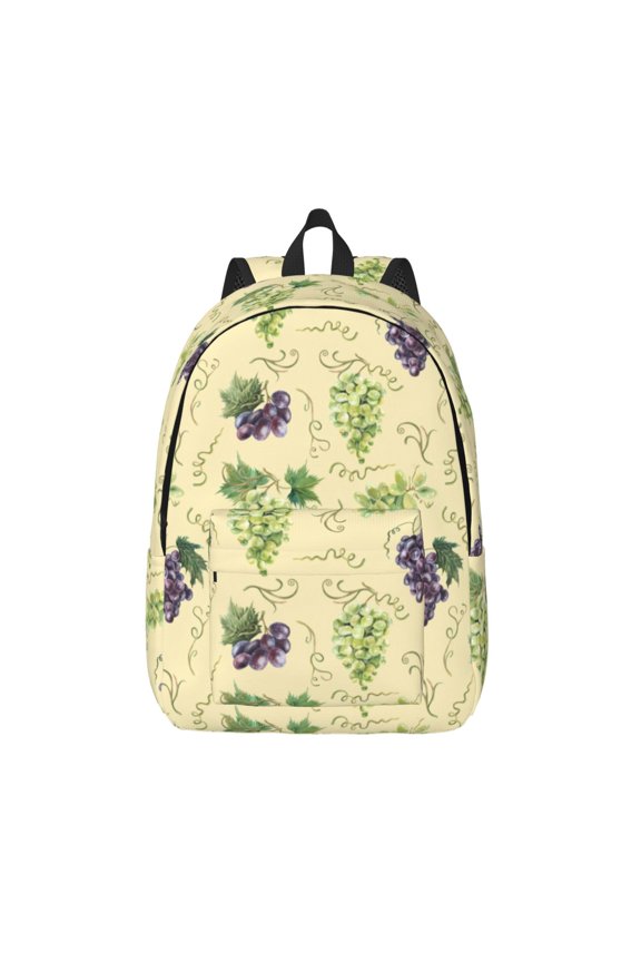 Green And Purple Grapes Print Canvas Backpack Travel Rucksack Unisex Knapsack 15.7/17.7Inch Laptop Backpack for Work,College -Medium