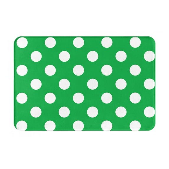 Vsdgher Green And White Polka Dot Flannel Anti-Slip Floor Mat Comfort Mat Outdoor Rug, Indoor Outdoor Rugs for Home, Office, Laundry 16''x24''in
