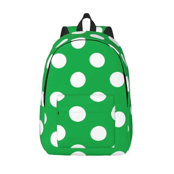 Vsdgher Green And White Polka Dot Print Canvas Backpack Travel Rucksack Unisex Knapsack 15.7/17.7Inch Laptop Backpack for Work,College -Small