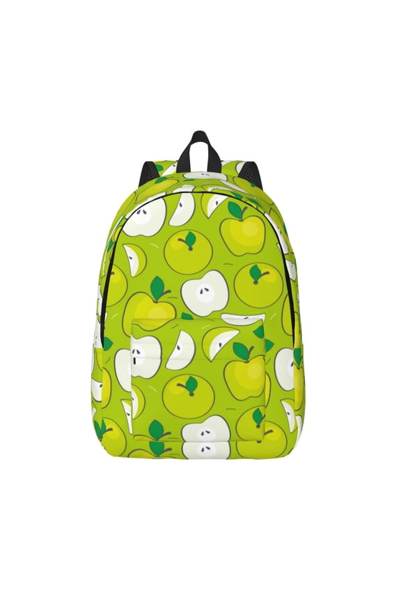 Green Apple Print Canvas Backpack Travel Rucksack Unisex Knapsack 15.7/17.7Inch Laptop Backpack for Work,College -Medium