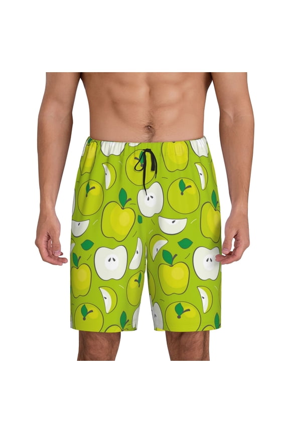 Green Apple Print Men's Pajama Shorts Lounge Bottoms Sleep Shorts Elastic Waist Lightweight PJ Shorts with Pockets-Medium