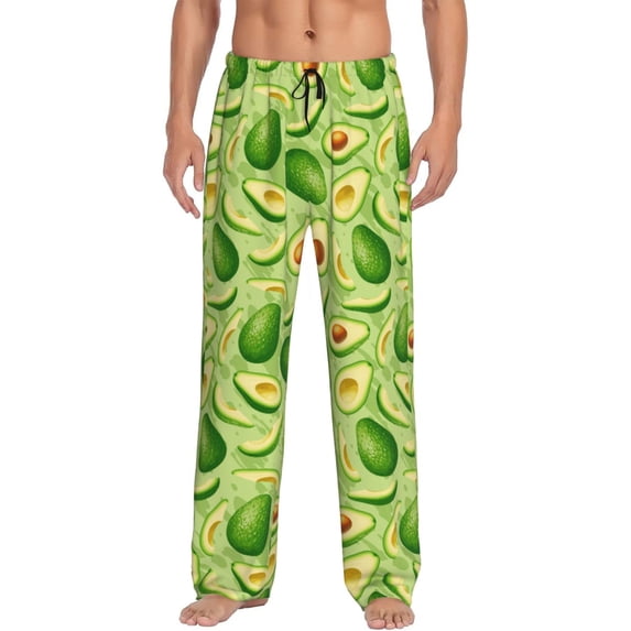 Vsdgher Green Avocado Print Mens Pajama Pants Sleep & Lounge Pants, PJ Bottoms With elastic waistb and Pockets