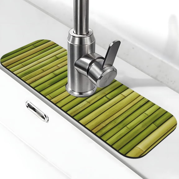 Vsdgher Green Bamboo Fence Kitchen Sink Splash Guard Faucet Mat -1 PC Super Absorbent Fast Drying Mat Sink Gadgets-Splash, Bathroom,Sink Mat,(15" X 5.5" )