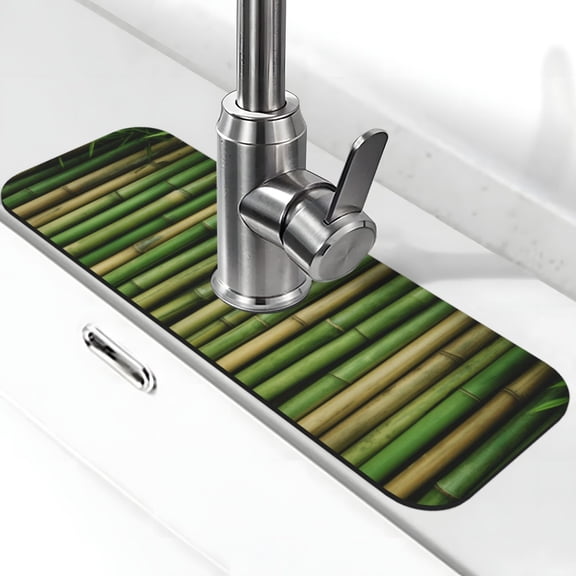 Vsdgher Green Bamboo Fence1 Kitchen Sink Splash Guard Faucet Mat -1 PC Super Absorbent Fast Drying Mat Sink Gadgets-Splash, Bathroom,Sink Mat,(15" X 5.5" )