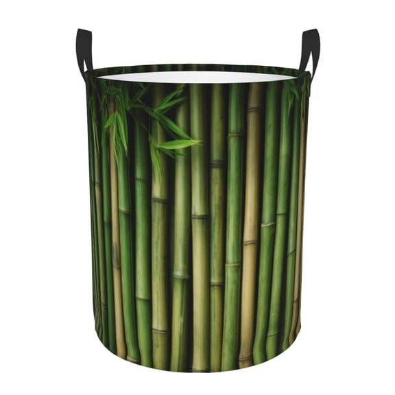 Vsdgher Green Bamboo Fence1 Waterproof Round Large Laundry Basket -Toy Storage Basket, Perfect as Hamper, Kids Room Storage, and Toy Containment-Medium