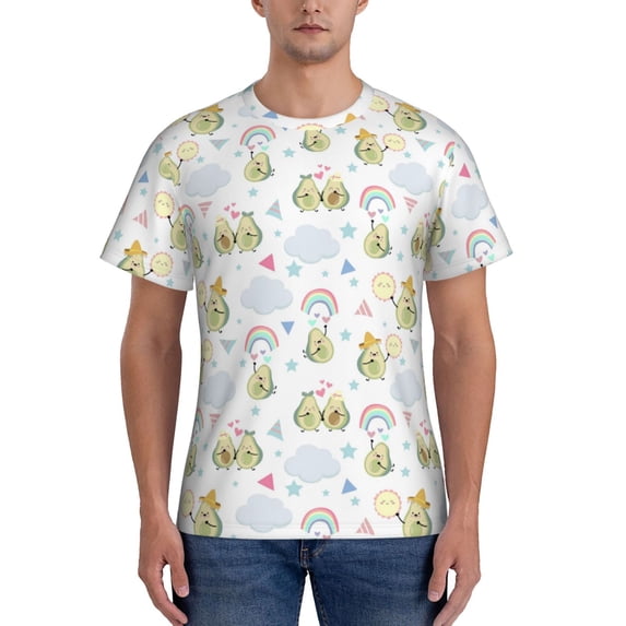 Vsdgher Green Blue Avocado Print Men's Dry Fit Mesh Athletic Shirts Moisture Wicking Tennis T-Shirt Tops