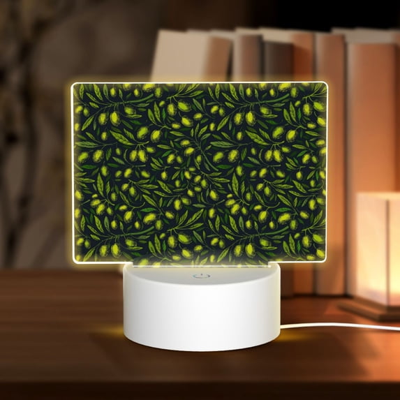 Vsdgher Green Branch Olive Rectangular Acrylic Night Light Acrylic Sleep Night Light Friend Gifts for Birthday Gifts for Women Teens Boys Girls