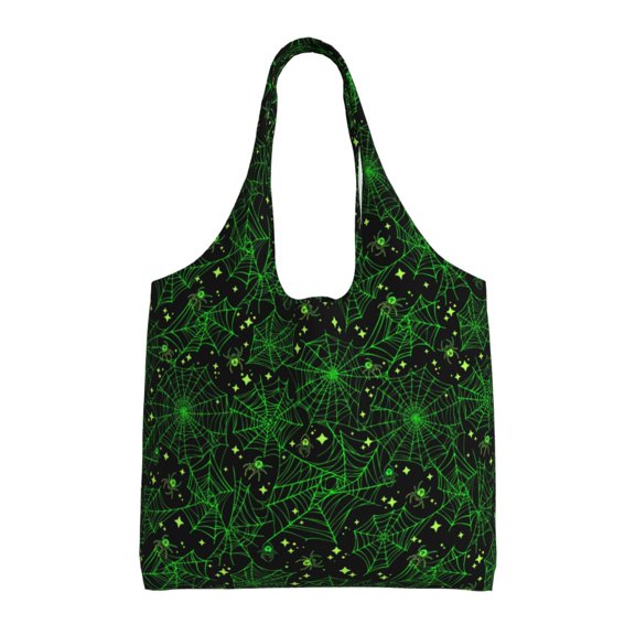 Vsdgher Green Bright Web with Spiders Print canvas Tote Bag, Lightweight Cloth Bags, Suitable for shopping, groceries, travel