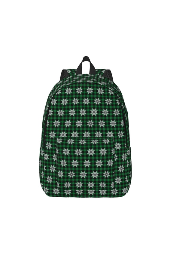 Green Buffalo Plaid Merry Christmas Print Canvas Backpack Travel Rucksack Unisex Knapsack 15.7/17.7Inch Laptop Backpack for Work,College -Small