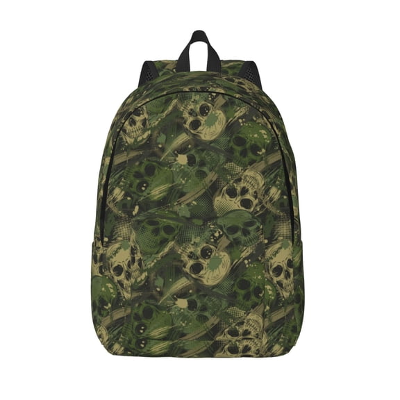 Vsdgher Green Camouflage Skull Print Canvas Backpack Travel Rucksack Unisex Knapsack 15.7/17.7Inch Laptop Backpack for Work,College -Medium