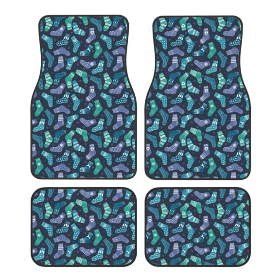 Vsdgher Green Christmas Print Socks Car Foot Mat Set of 4 Pieces Universal Floor Liner Car Accessories Fits Most Cars, Trucks, Vans, sedans, SUV