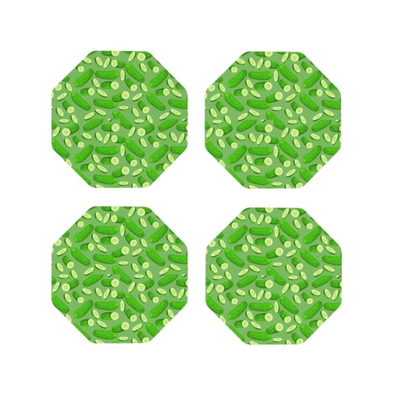 Vsdgher Green Cucumber Leather Coasters for Drinks, Durable Drink Coasters 4 Set for Tabletop Protection, Luxurious Home Décor and Housewarming Gift-Octagon