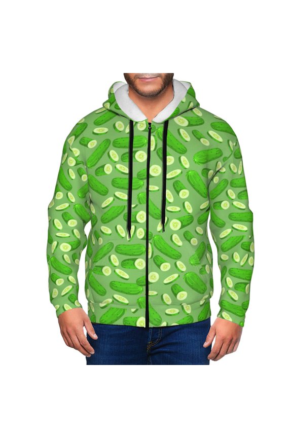 Green Cucumber Mens Hoodies Zip Hoodie, Hoodies for Men, Zip-up Hooded Sweatshirt-XX-Large
