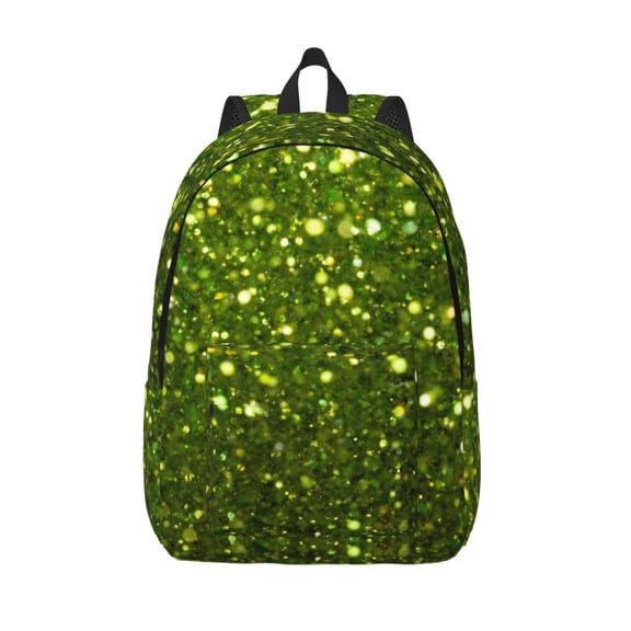 Vsdgher Green Glitter Sparkle Print Canvas Backpack Travel Rucksack Unisex Knapsack 15.7/17.7Inch Laptop Backpack for Work,College -Small