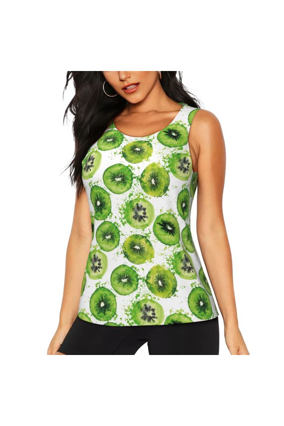 Green Kiwi Print Tank Top Sports Vest Bra for Women Sports ,Performance Stretchy Quick Dry Sports Workout Running Top Vest with Removable Pads