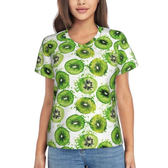 Vsdgher Green Kiwi Women Shirts V Neck Short Sleeve Tops T-Shirt Basic Tees, S to 3XLSmall