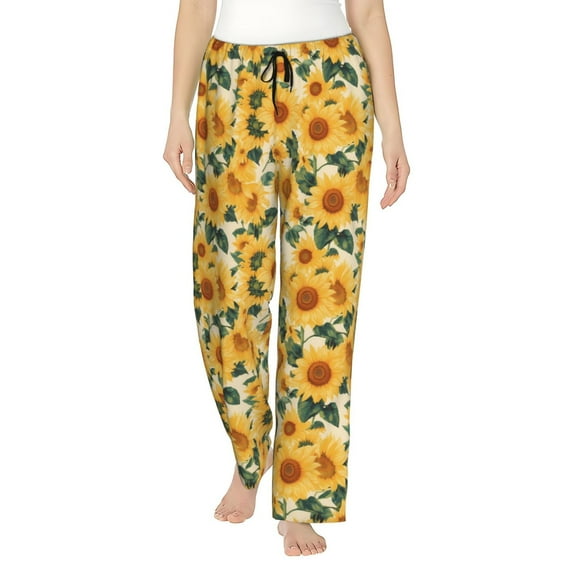 Vsdgher Green Leaf Sunflower Women’s Womens Pajama Pants, Lounge Wide Leg PantsLounge Pants,Sleep Bottoms, Lounge for Women-Large