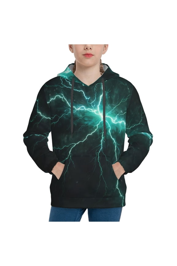 Green Lightning Flash Hoodie Youth Classic Hooded Pullover Sweatshirts Essentials Hoodie for Children (s-xl)-Medium