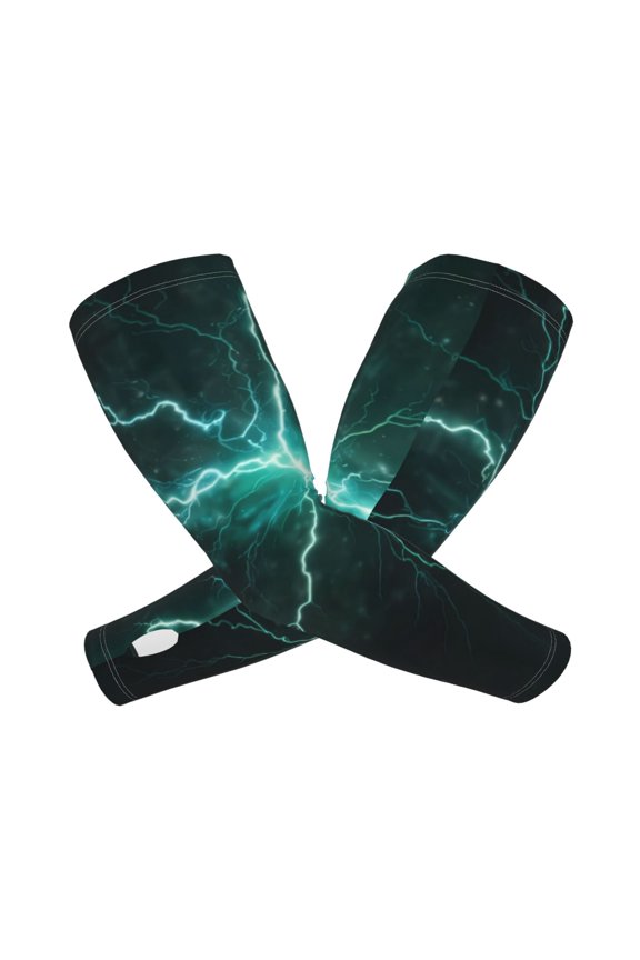 Green Lightning Flash Pattern Cooling Arm Sleeves for Men & Women, Breathable, UV Sun Protection, Sports Arm Sleeves for Women, Men & Youth