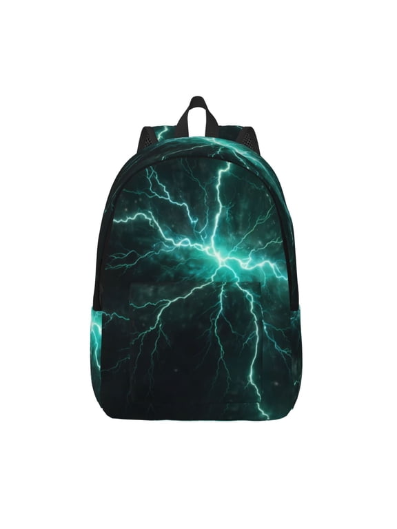 Green Lightning Flash Print Canvas Backpack Travel Rucksack Unisex Knapsack 15.7/17.7Inch Laptop Backpack for Work,College -Small