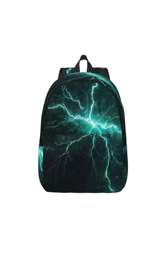 Green Lightning Flash Print Canvas Backpack Travel Rucksack Unisex Knapsack 15.7/17.7Inch Laptop Backpack for Work,College -Small