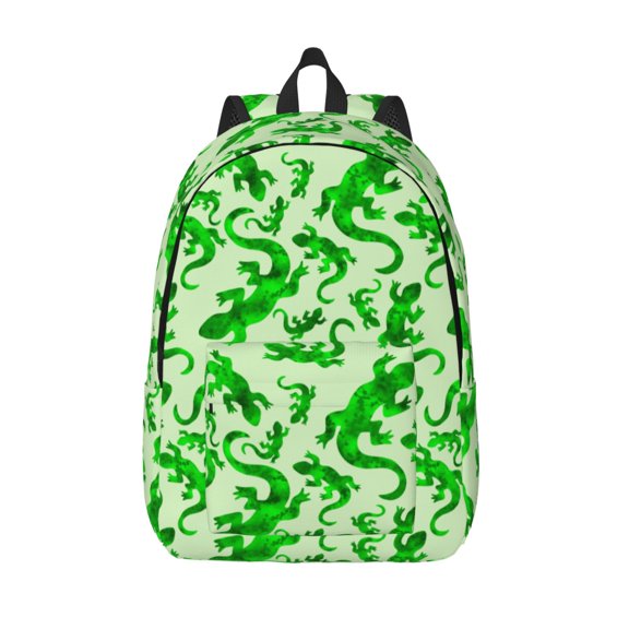 Vsdgher Green Lizard Print Canvas Backpack Travel Rucksack Unisex Knapsack 15.7/17.7Inch Laptop Backpack for Work,College -Medium