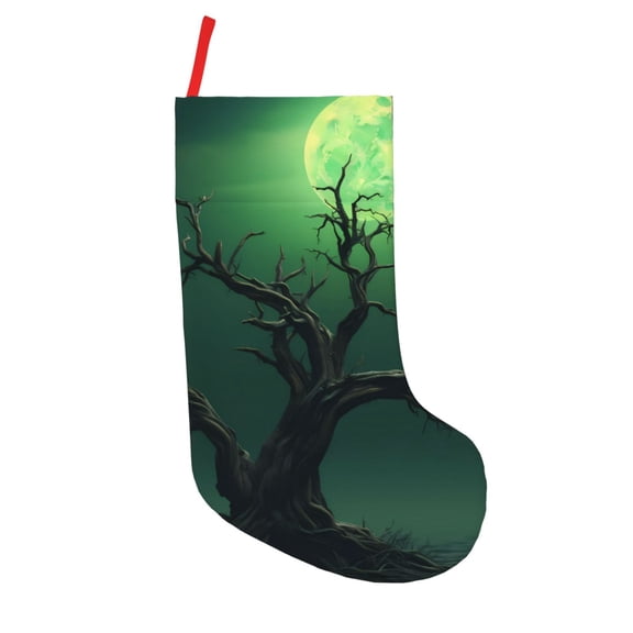 Vsdgher Green Night Sky Moon Branches Christmas Stockings 18 inch Large Kids Stocking Bags Hanging Socks for Christmas Decor Decorations