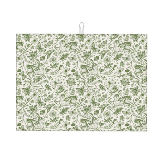 Vsdgher Green Rabbit Dish Drying Mat Super Absorbent Drying Mat Large Dish Drying Mats for Kitchen Counter Kitchen Drying Mat 24" x 18"
