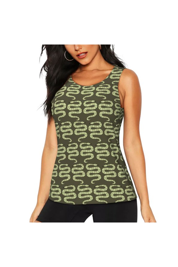Green Snake Print Tank Top Sports Vest Bra for Women Sports ,Performance Stretchy Quick Dry Sports Workout Running Top Vest with Removable Pads