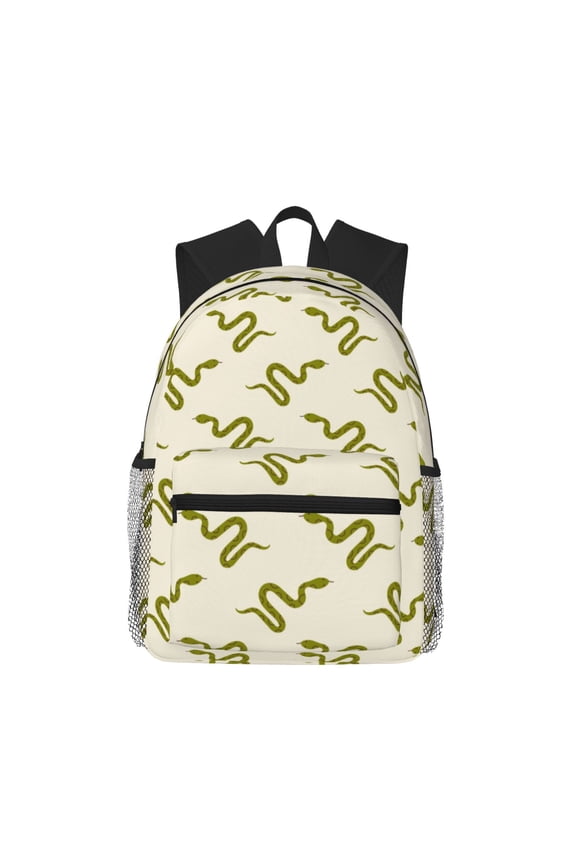 Green Snake Print Unisex Large Capacity Bookbag Schoolbag Casual Daypack for High School/College/Teens/Travel/Work