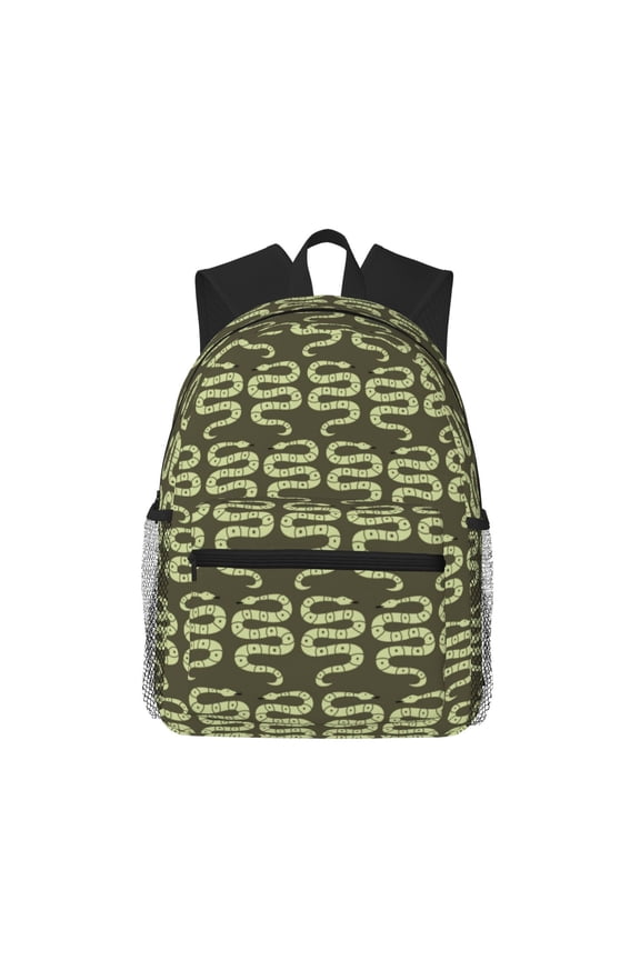 Green Snake Print Unisex Large Capacity Bookbag Schoolbag Casual Daypack for High School/College/Teens/Travel/Work