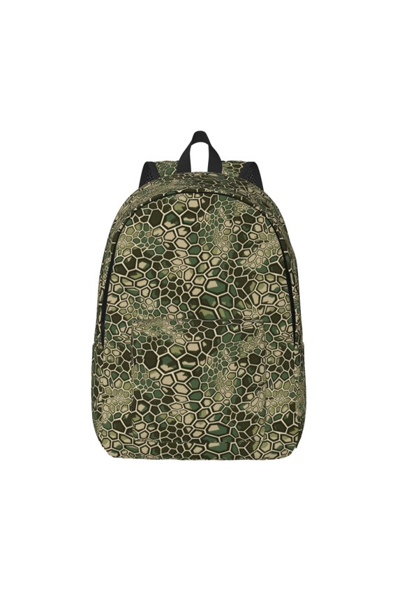 Green Snake Skin Print Canvas Backpack Travel Rucksack Unisex Knapsack 15.7/17.7Inch Laptop Backpack for Work,College -Medium