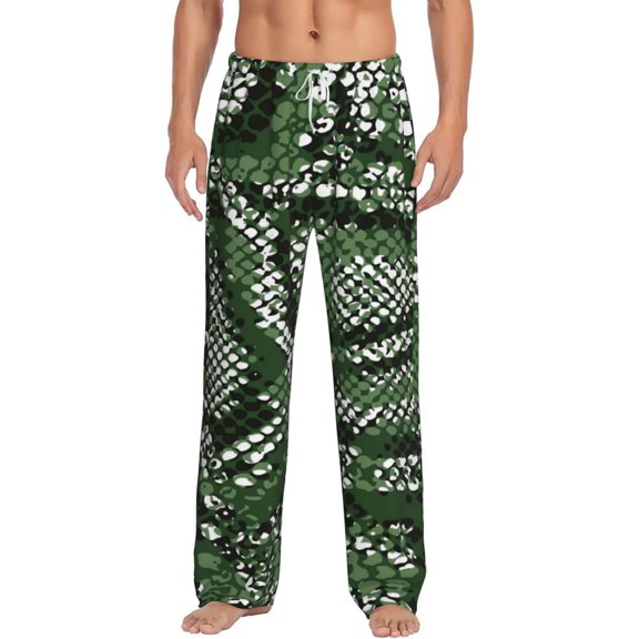 Vsdgher Green Snakeskin Print Mens Pajama Pants Sleep & Lounge Pants, PJ Bottoms With elastic waistb and Pockets