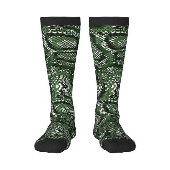 Vsdgher Green Snakeskin Print Thigh High Socks Extra Long Stretchy Sock Women Over Knee High Opaque Stocking Daily Wear