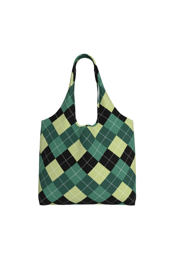 Green Squares Print canvas Tote Bag, Lightweight Cloth Bags, Suitable for shopping, groceries, travel