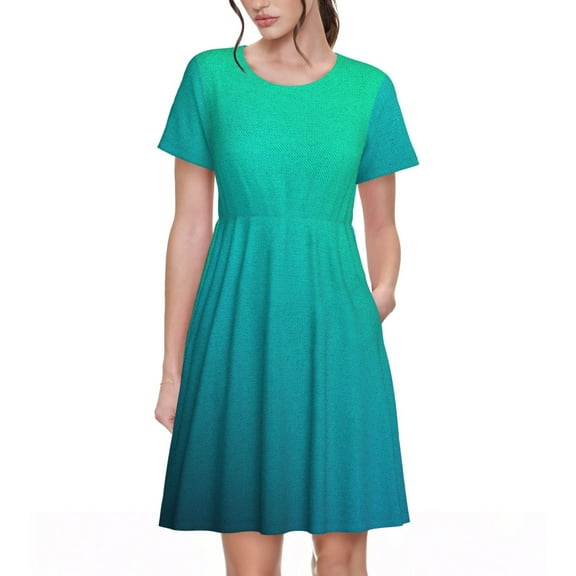 Vsdgher Green Turquoise Teal for Womens Summer 2025 Casual Midi Maxi Dresses Lightweight Short Sleeve Round Neck Beach Dress -3X-Large