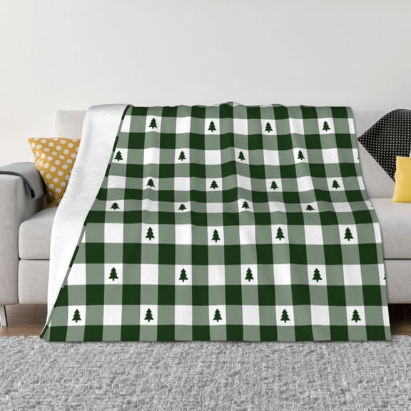 Vsdgher Green White Christmas Tree Lumberjack Plaid Pattern Fleece Throw Blanket, Horizontal Fleece Bedding Home Decor for Couch & Bed All Season Use -60"x50"