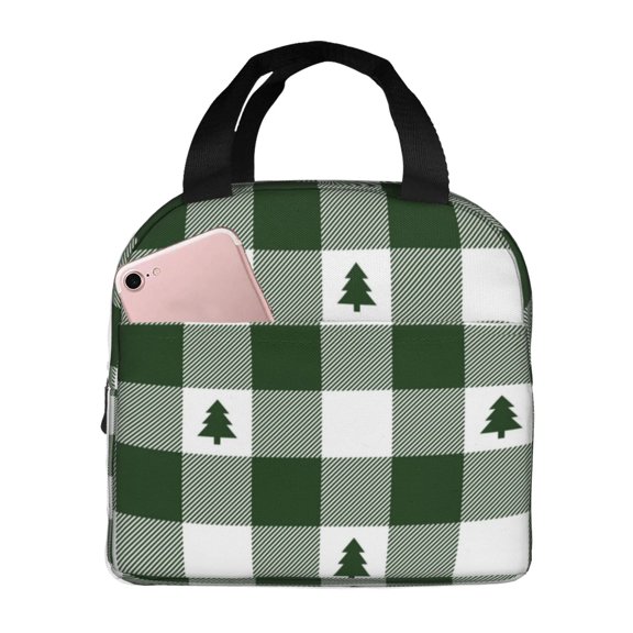 Vsdgher Green White Lumberjack Plaid Lunch Bag, Lunch Box for Women Adult Men, Lunch Tote Insulated Cooler Lunch Container for Work/Office/Picnic/Travel