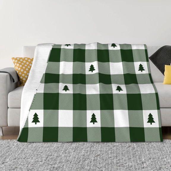 Vsdgher Green White Lumberjack Plaid Pattern Fleece Throw Blanket, Horizontal Fleece Bedding Home Decor for Couch & Bed All Season Use -60"x50"