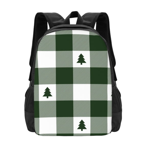 Vsdgher Green White Lumberjack Plaid Print Backpack for Women Men School Bookbag with Laptop Compartment for College Work Travel, Simple Fashion Casual Daypack, Fit 15" Laptop