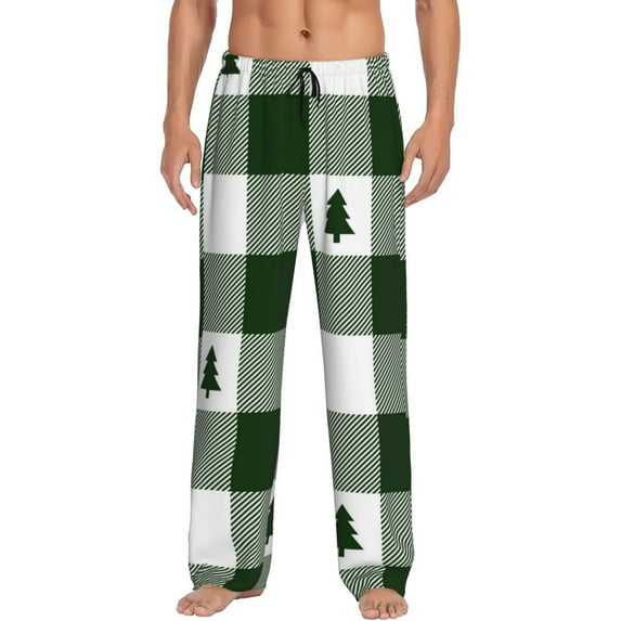 Vsdgher Green White Lumberjack Plaid Print Mens Pajama Pants Sleep & Lounge Pants, PJ Bottoms With elastic waistb and Pockets