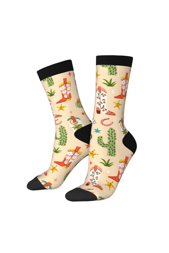 Groovy American Western Footwear Crew Socks for Men & Women, Breathable Casual Athletic Ankle Socks