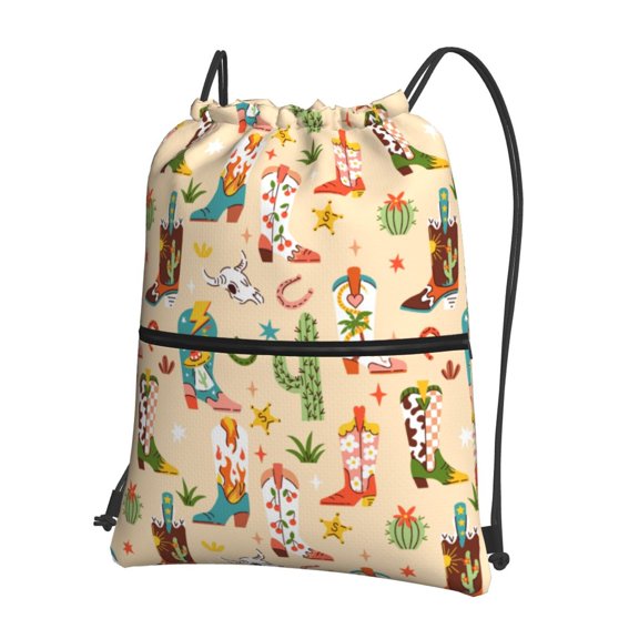 Vsdgher Groovy American Western Footwear Drawstring Backpack Water Resistant String Bag Sports Sackpack Gym Sack for Men Women