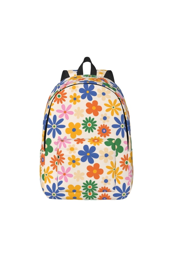 Groovy Daisy Flowers Print Canvas Backpack Travel Rucksack Unisex Knapsack 15.7/17.7Inch Laptop Backpack for Work,College -Small
