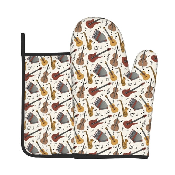 Vsdgher Guitar Oven Mitts and Pot Holders 2 pcs Set,High Heat Resistant Kitchen Oven Glove for Baking and Cooking