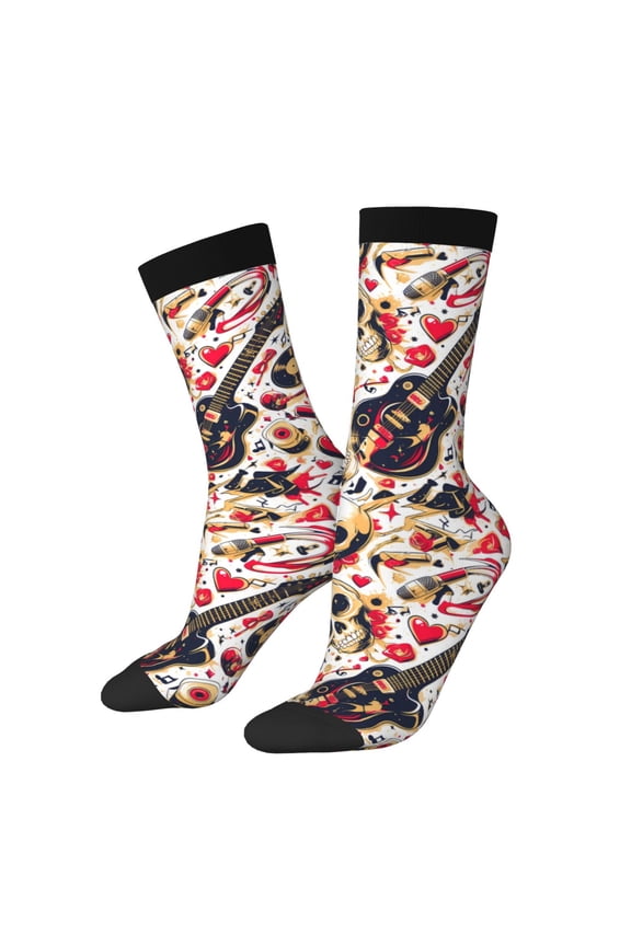Guitar Skull rock Crew Socks for Men & Women, Breathable Casual Athletic Ankle Socks