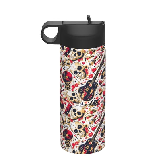 Vsdgher Guitar Skull rock for Insulated Stainless Steel Water Bottle,18oz Sports Water Bottle Stainless Steel Reusable Tumbler for Sports, Travel, and School