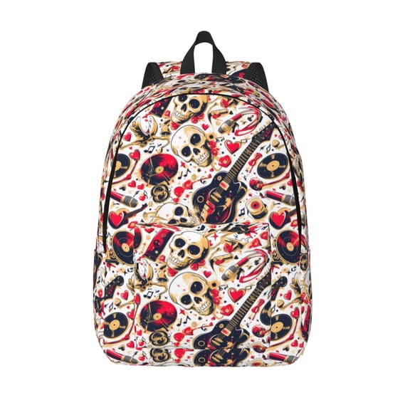 Vsdgher Guitar Skull rock Print Canvas Backpack Travel Rucksack Unisex Knapsack 15.7/17.7Inch Laptop Backpack for Work,College -Small