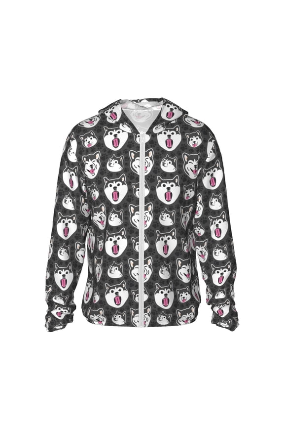 HUSKY Face Print Adult Hoodie Shirts Rash Guard for Men Women,Long Sleeve Sun Protection Fishing Shirts for Athletic Running Swim-3X-Large
